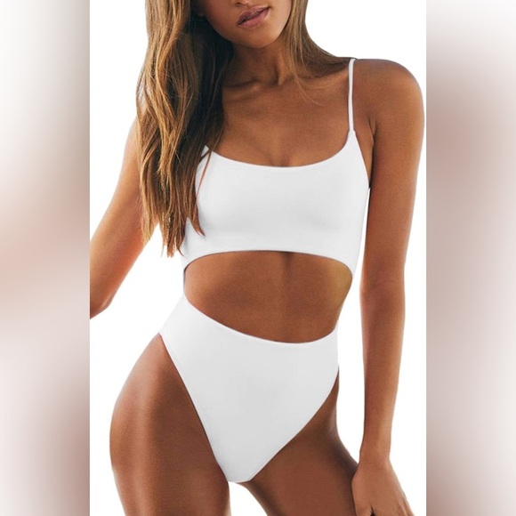 Meyeeka Womens Scoop Neck Cut Out Front Lace Up Back High Cut Monokini One Piece - Picture 1 of 7